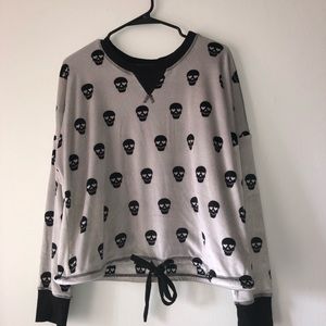Gray with Black Skulls 3X Velour Sweatshirt